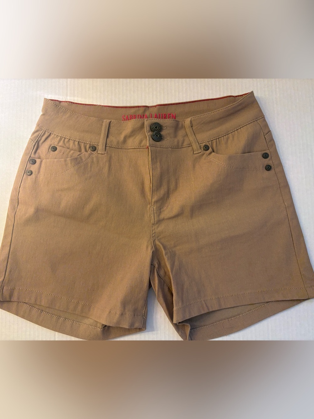 Sabrina Lauren Women's Khaki Rayon/Nylon/Stretch Shorts Sz 10 pockets